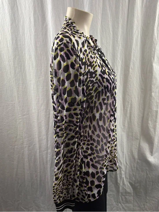 Marc Cain Sport Long-Sleeve Animal Print Drawcord Top in Lavender and Black S - Picture 7 of 14